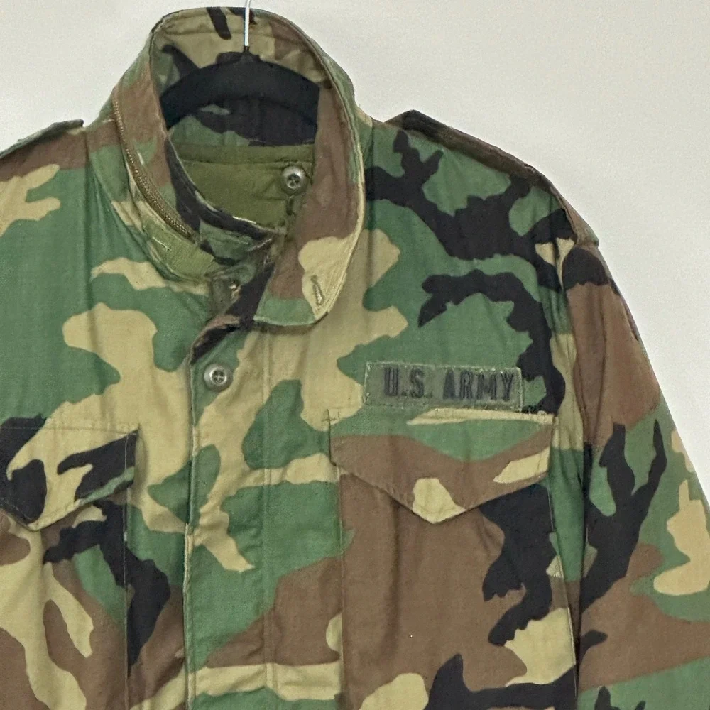 VTG 1974 US Army M-65 Field Jacket S Woodland Camo Coat Liner Military Tactical